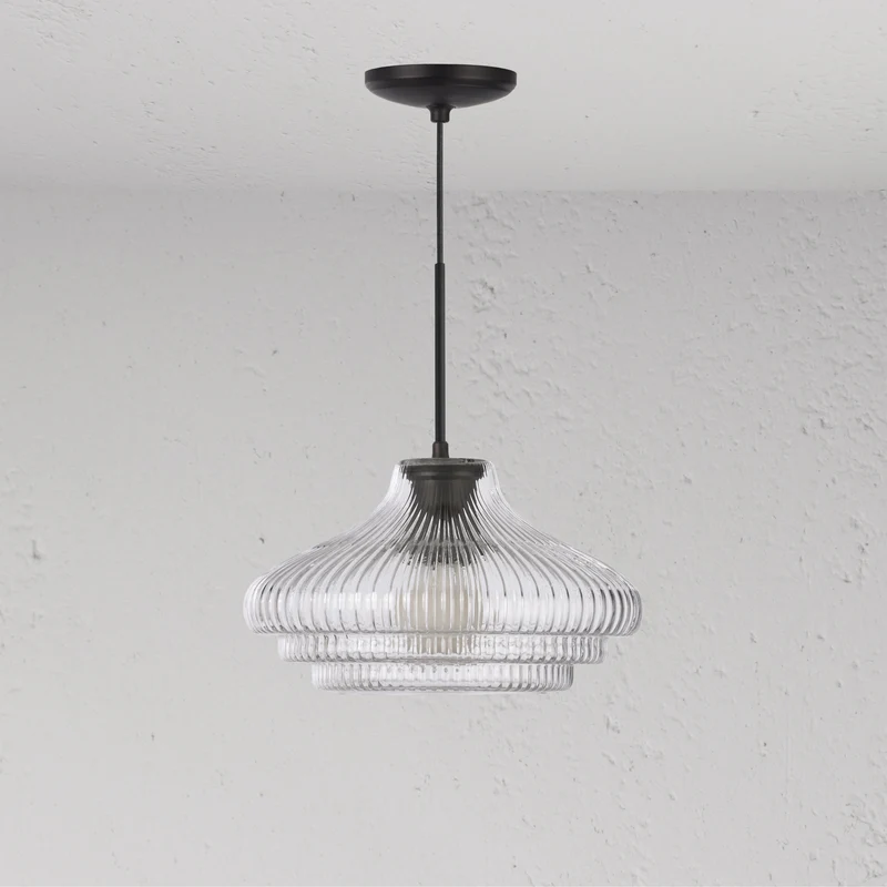 Brookfield Medium Pendant Light Fluted Glass - Bronze