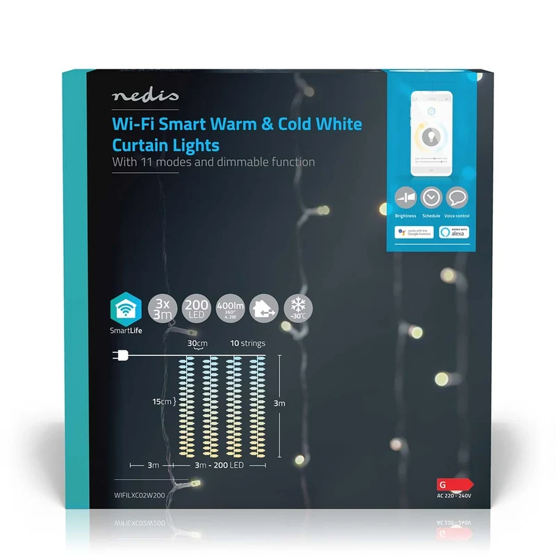 SmartLife-kerstverlichting Gordijn - Wi-Fi - Warm tot Koel Wit