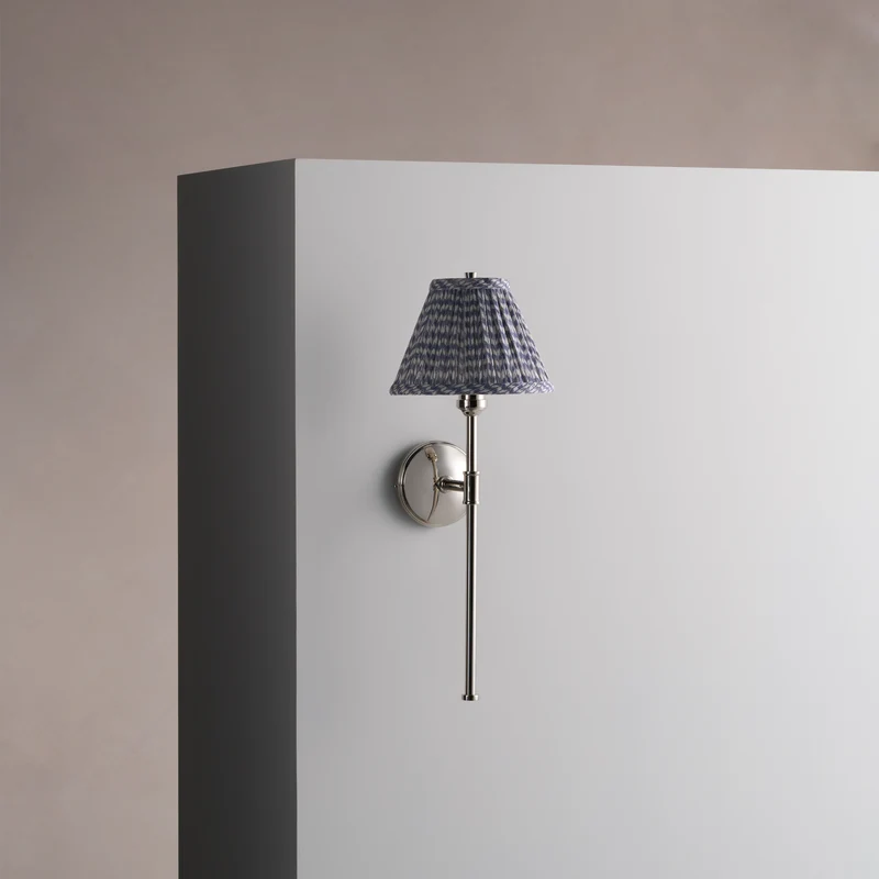 Cotswold Wall Light Pleated Slate Blue – Polished Nickel