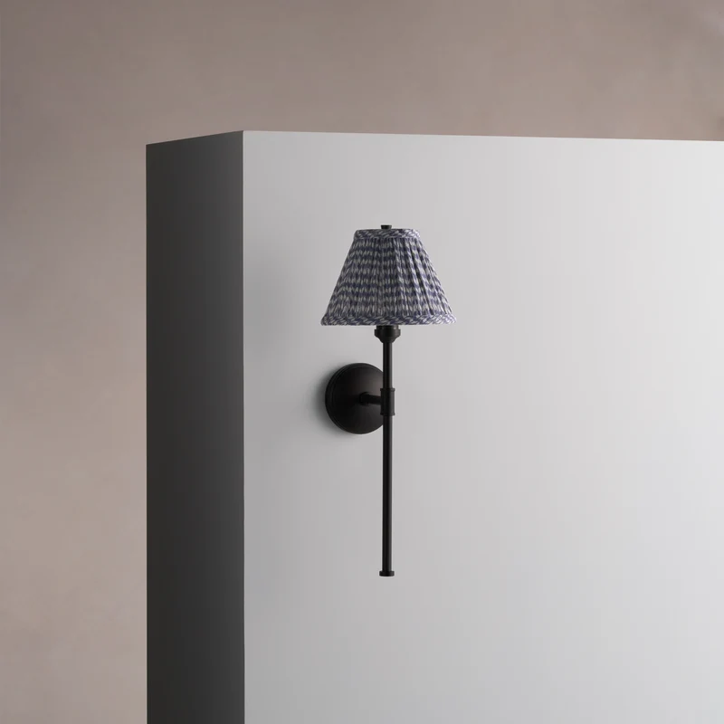 Cotswold Wall Light Pleated Slate Blue – Bronze