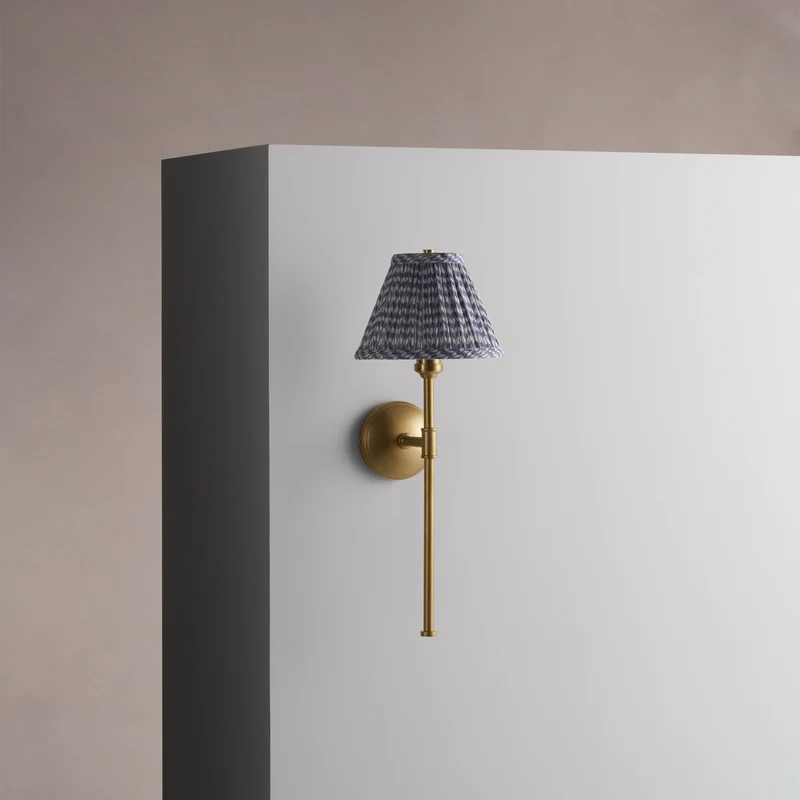 Cotswold Wall Light Pleated Slate Blue – Antique Brass