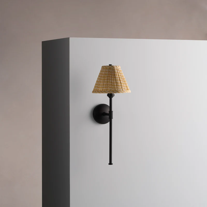 Cotswold Wall Light Pleated Flaxen Yellow – Bronze