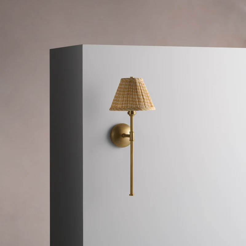Cotswold Wall Light Pleated Flaxen Yellow – Antique Brass