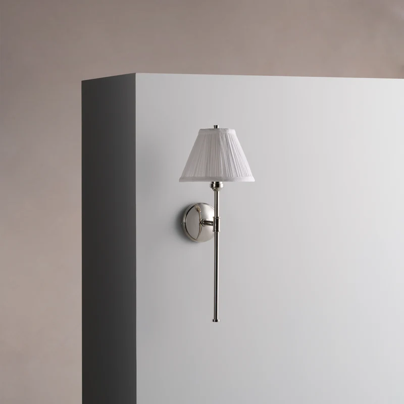 Cotswold Wall Light Pleated Alabaster White – Polished Nickel