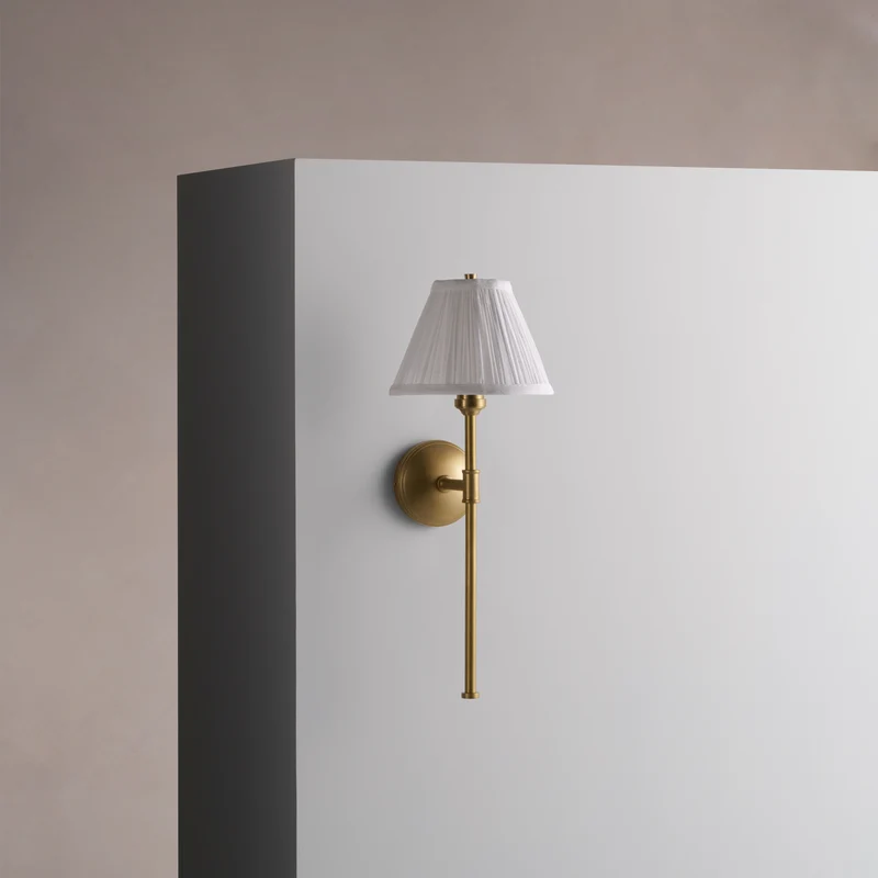 Cotswold Wall Light Pleated Alabaster White – Antique Brass