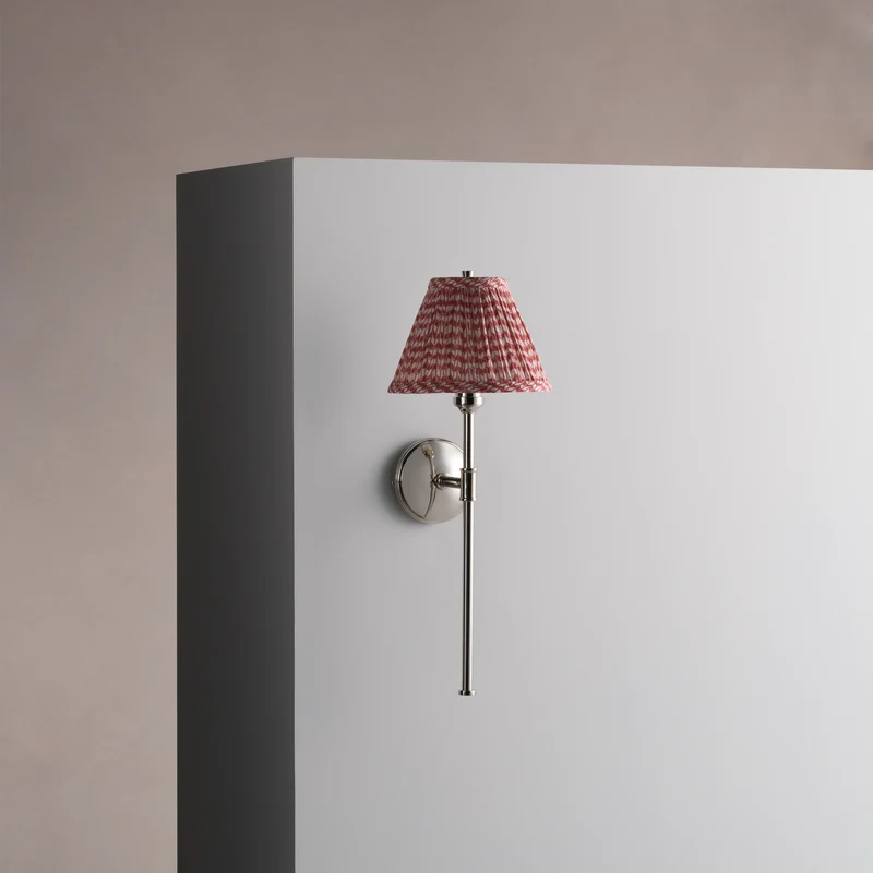 Cotswold Wall Light Pleated Terracotta Red – Polished Nickel