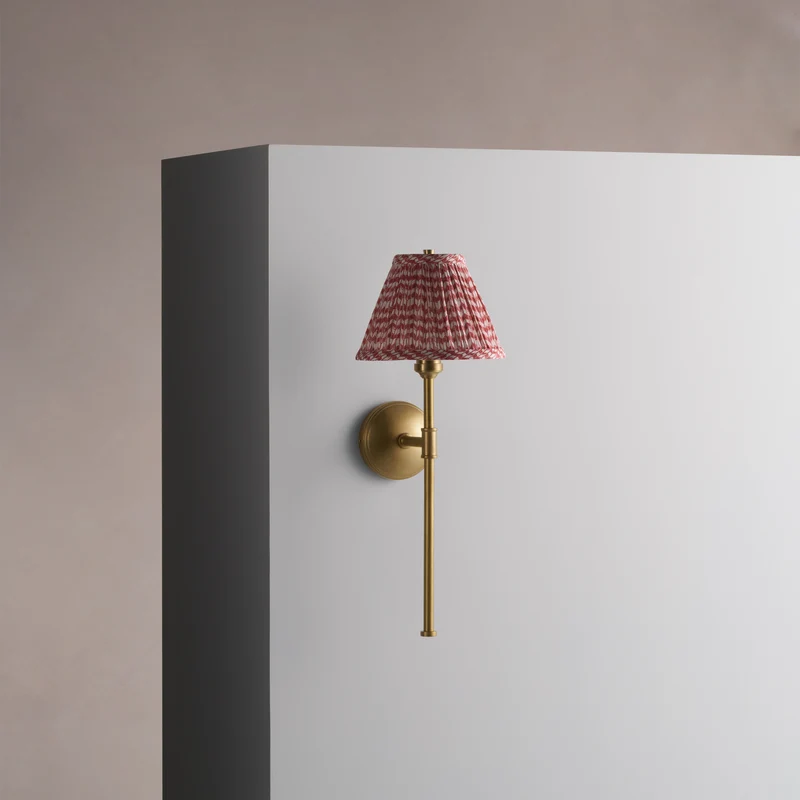 Cotswold Wall Light Pleated Terracotta Red – Antique Brass