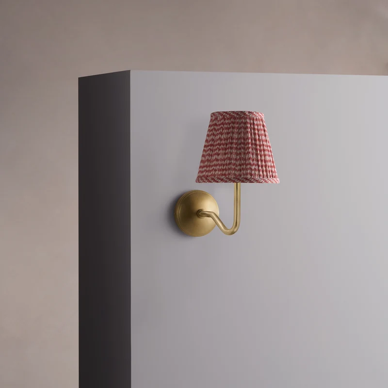 Malvern Medium Wall Light Pleated Terracotta Red – Antique Brass