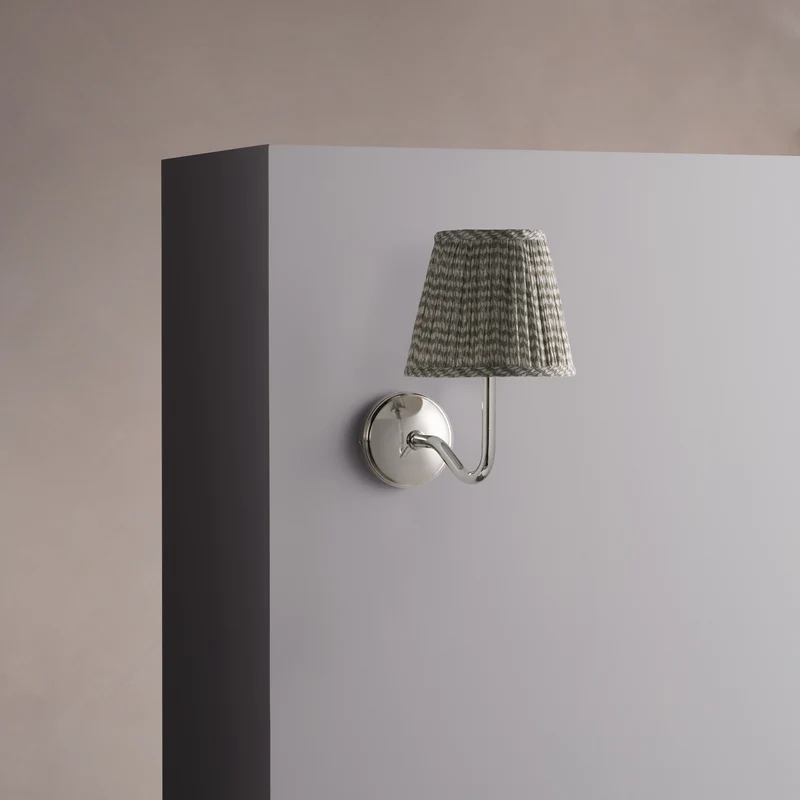 Malvern Medium Wall Light Pleated Moss Green – Polished Nickel
