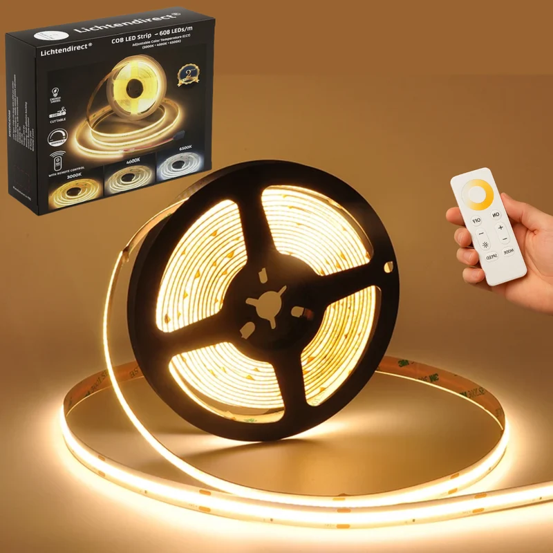 COB LED Strip 10 Meter – 608 LEDs/m – Dimbaar – 3000K/4500K/6500K – Inclusief Afstandsbediening