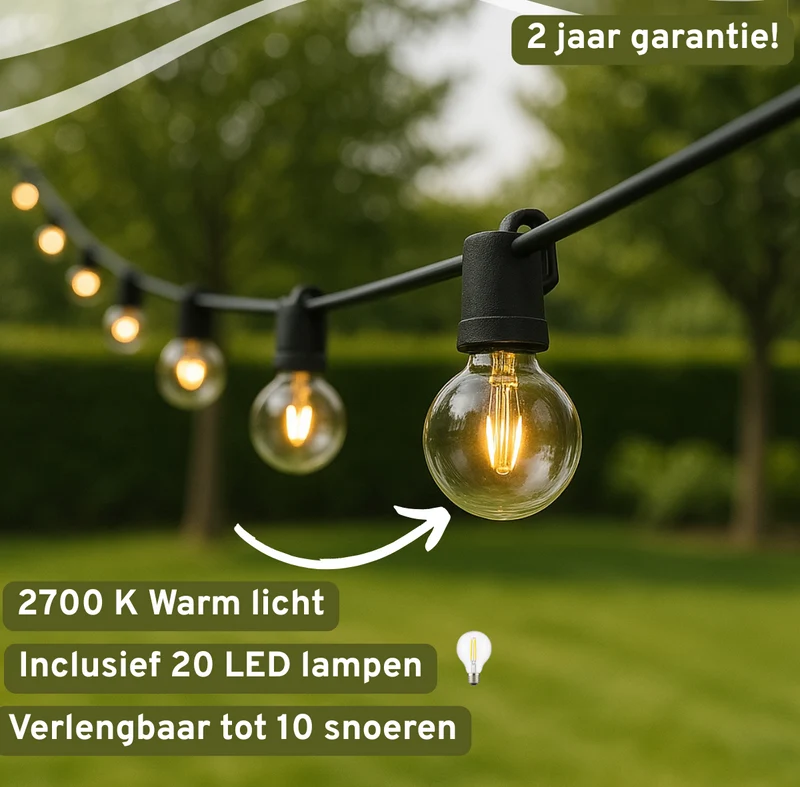 Lichtsnoer - 10 Meter - 20 LED lampen - Waterbestendig - Dimbaar - LED lampen - IP65