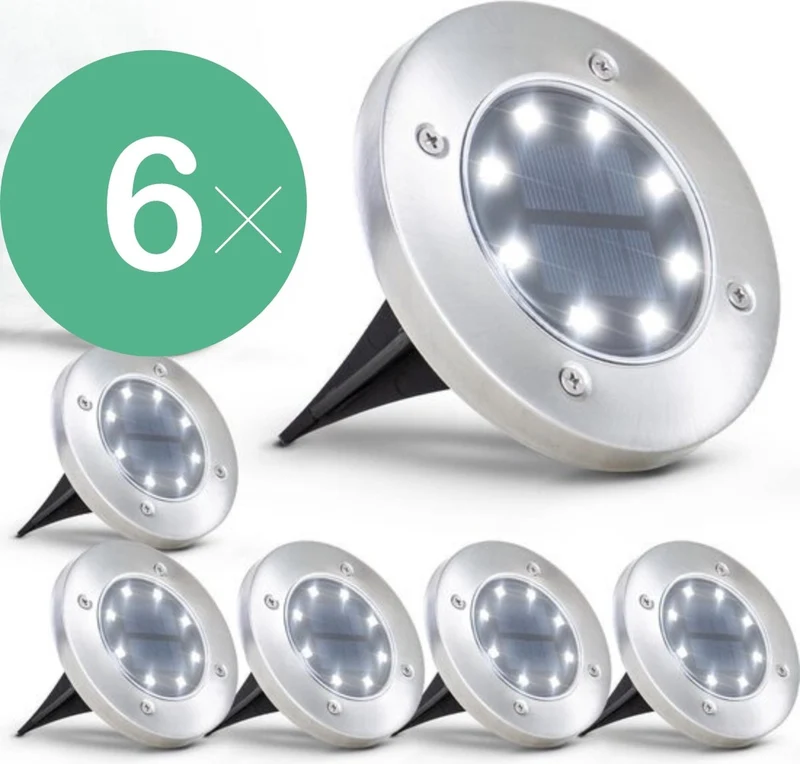 Tuinverlichting - Pad verlichting - LED Solar Grondspots - Set van 6- Weerbestendig & Duurzaam - op Zonne-energie