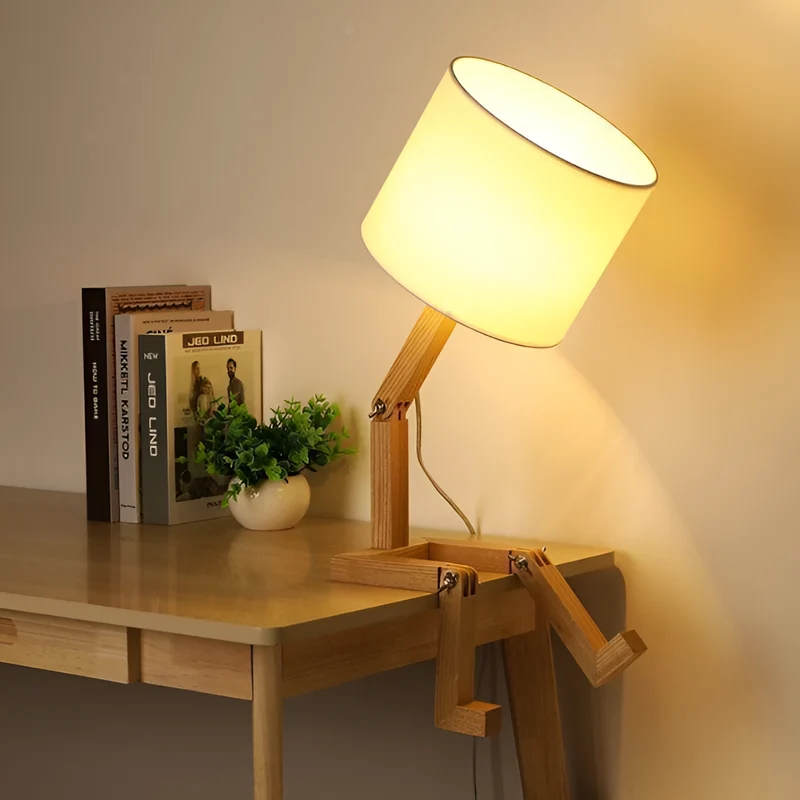 FlexiWood – Unieke Verstelbare Tafellamp met Natuurlijke Houten Accenten
