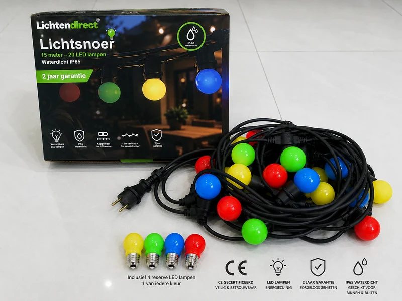 Lichtsnoer - Prikkabel led - Kleuren 15 Meter 20 LED lampen -Tuinverlichting - Terrasverlichting - Feestverlichting