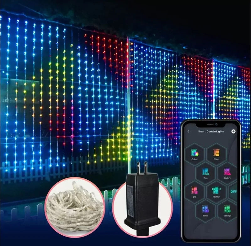 Lichtslinger-Smart-400 RGB LEDS- 2x2M- APP - Kerstverlichting - Lichtsnoer - Feestverlichting