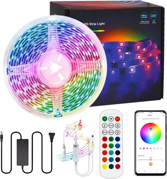 LED Strip - 20 meter - RGB verlichting dimbaar met afstandsbediening-bluetooth