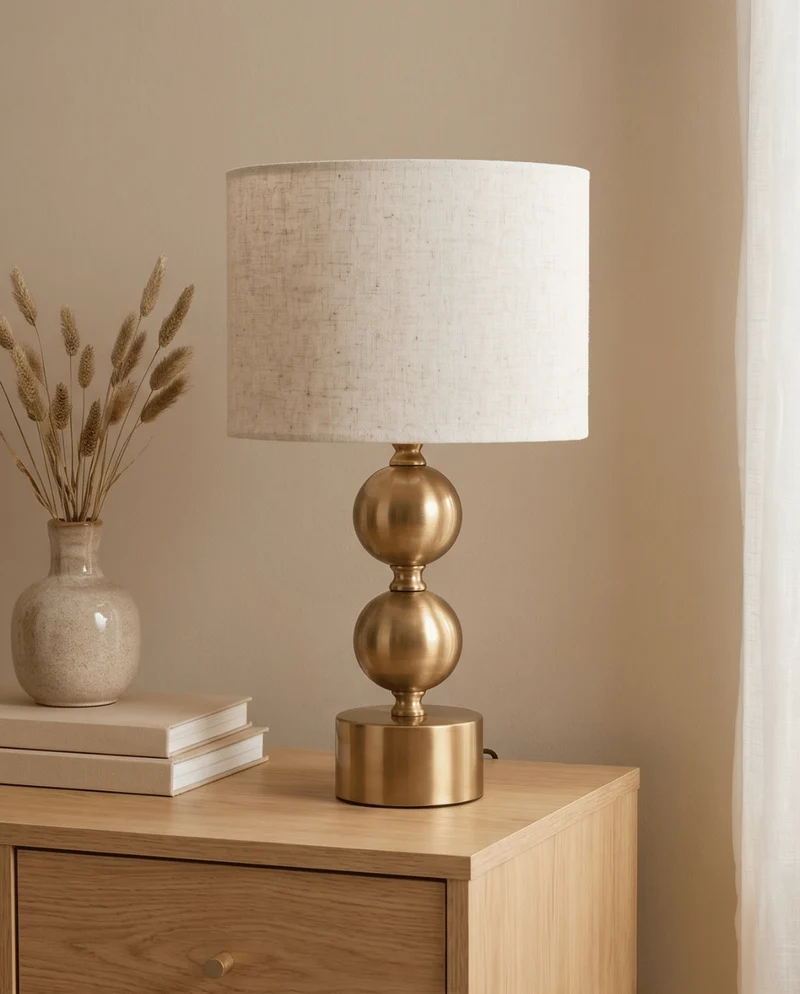 Orb Tafellamp Van Goud Metaal Met Linnen Kap, 45 cm