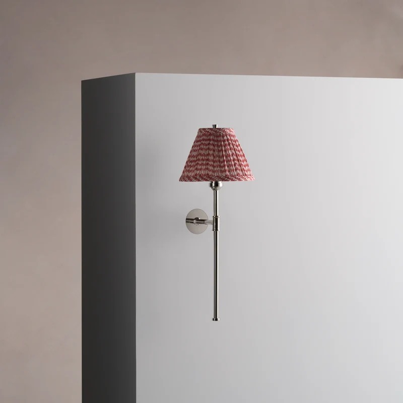 Cotswold Small Wall Light Pleated Terracotta Red – Polished Nickel