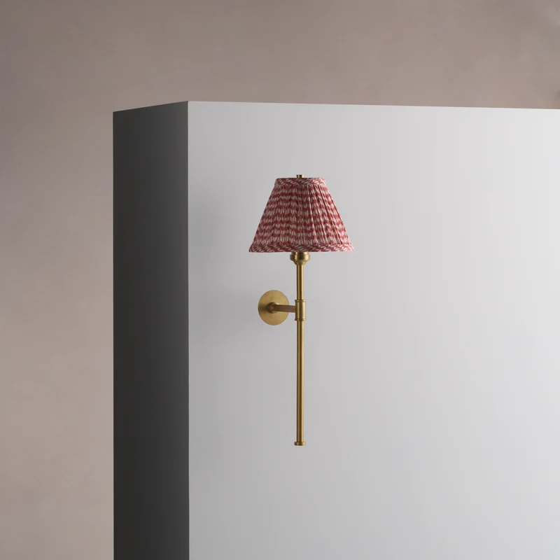 Cotswold Small Wall Light Pleated Terracotta Red – Antique Brass