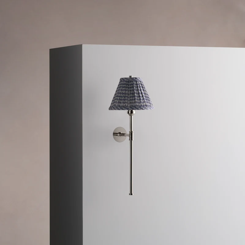Cotswold Small Wall Light Pleated Slate Blue – Polished Nickel