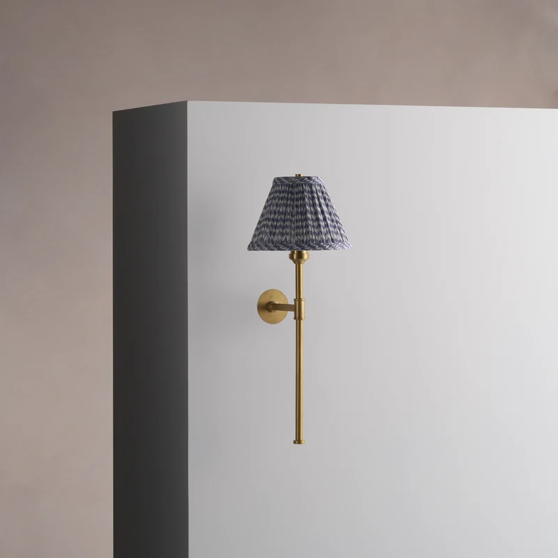 Cotswold Small Wall Light Pleated Slate Blue – Antique Brass