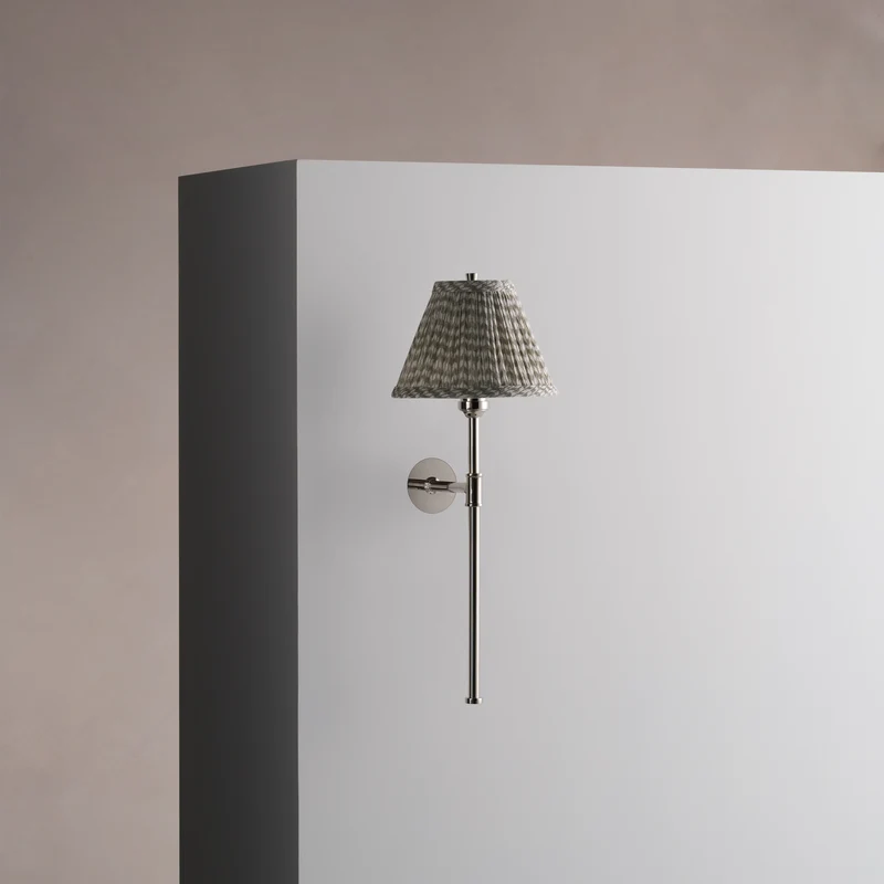 Cotswold Small Wall Light Pleated Moss Green – Polished Nickel