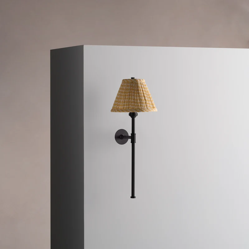 Cotswold Small Wall Light Pleated Flaxen Yellow – Bronze