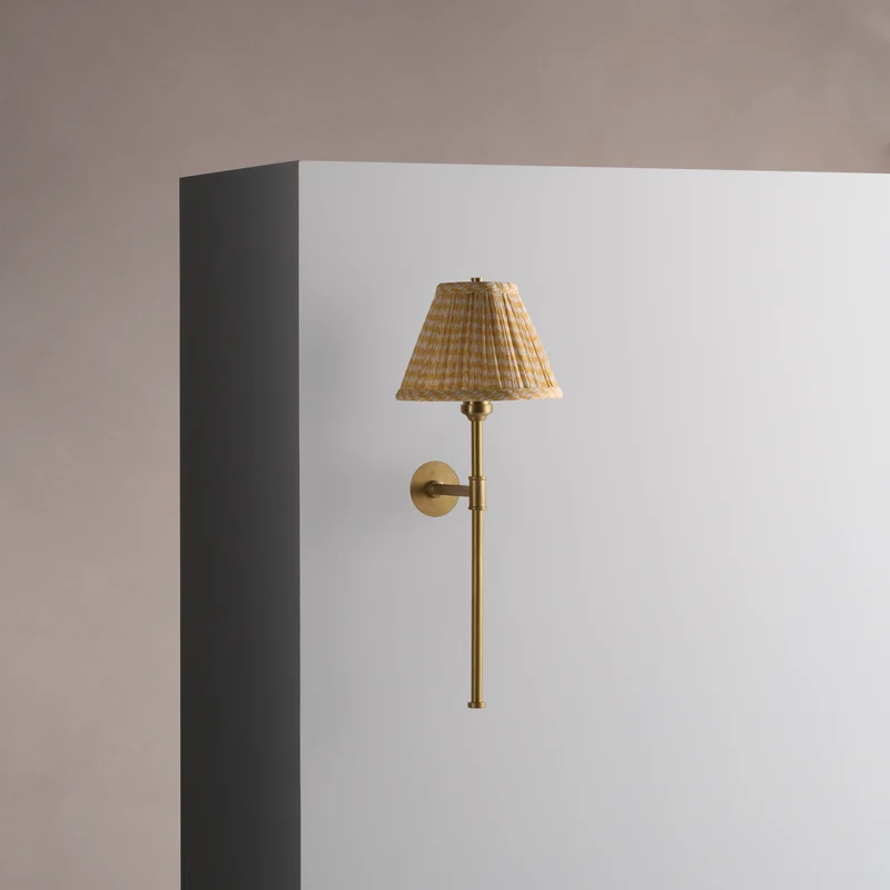Cotswold Small Wall Light Pleated Flaxen Yellow – Antique Brass