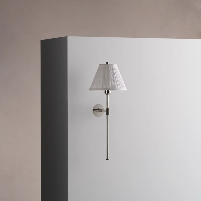 Cotswold Small Wall Light Pleated Alabaster White – Polished Nickel
