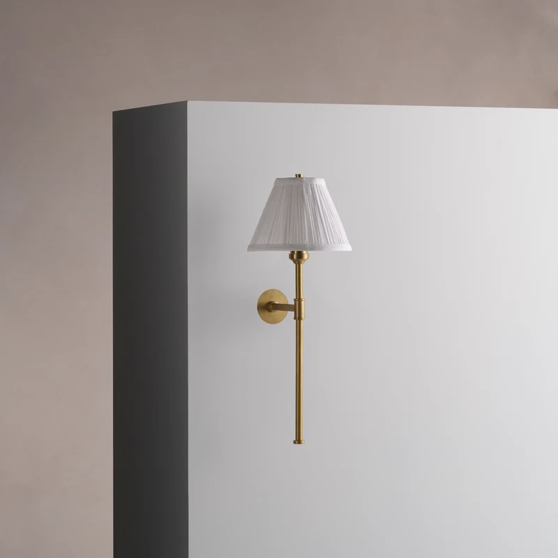 Cotswold Small Wall Light Pleated Alabaster White – Antique Brass
