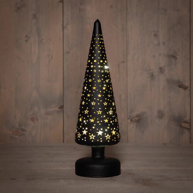 Batterij bediende kerstboomlamp - zwart met sterren
