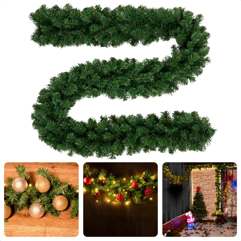 Cheqo® Kerst Guirlande 270cm - Sfeervolle Kunststof Decoratie - Voor Binnen en Buiten
