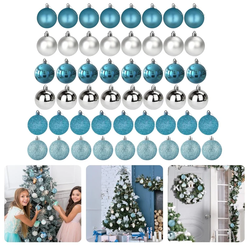 Cheqo® Luxe Kerstballen Set - Kerstballenset - Kerstdecoratie - Kerstboom Versieren - Kerstversiering - Onbreekbaar met Ophangoogje - Kerstversiering Kerstboom - Mat - Glans - Glitter - Blauw - Zilver - Verschillende Texturen