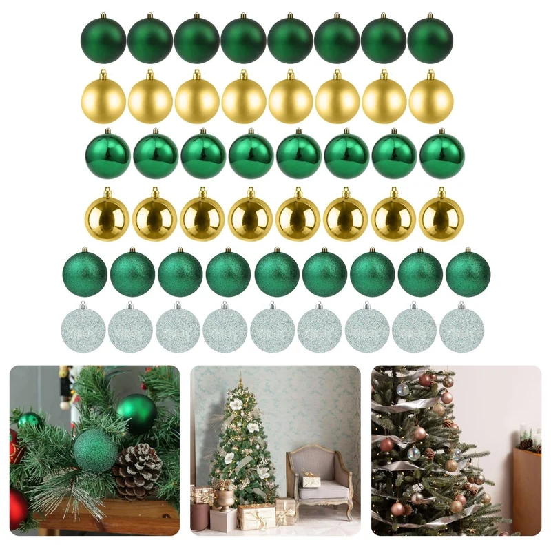 Cheqo® Kerstballen Set - Kerstballenset - Kerstdecoratie - Kerstboom Versieren - Kerstversiering - Onbreekbaar - Met Ophangoogje - Kerstversiering Kerstboom - Mat - Glans - Glitter - 50 Stuks - Groen - Goud