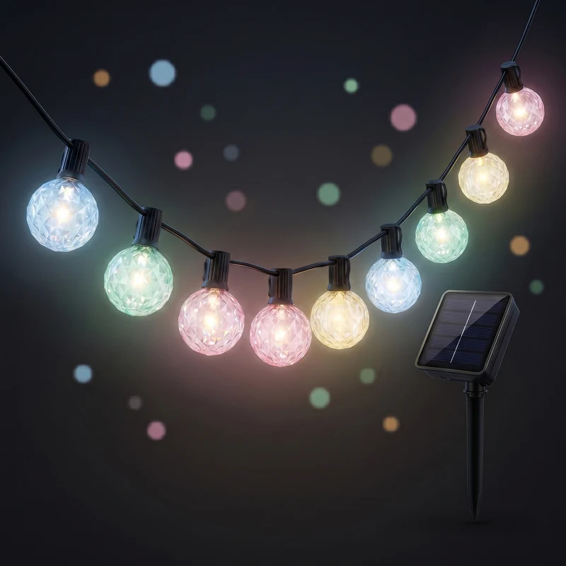 Cheqo® Solar Lichtsnoer met 10 Kristallen Bollen - Lichtslinger - Gekleurde Tuinverlichting - Feestverlichting voor Buiten - Bollen Lichtsnoer op Zonne-energie - Sfeerverlichting - Buitenverlichting voor Tuin - Terras en Balkon - Partylights