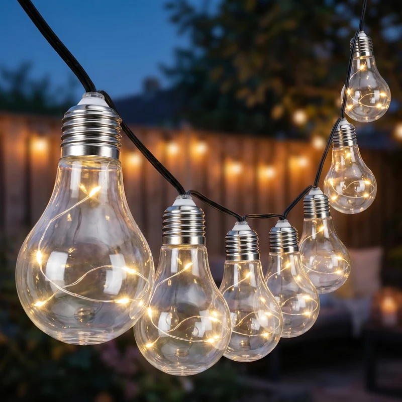 Cheqo® Lichtsnoer - Feestverlichting - Lichtsnoer Buiten - Party Lights met 10 Heldere Peerlampen en 50 LED - Lichtslinger - Tuinverlichting - Gloeilampen - Warm Wit - voor Buiten - Sfeerverlichting - Tuin Lichtsnoer - Partyverlichting