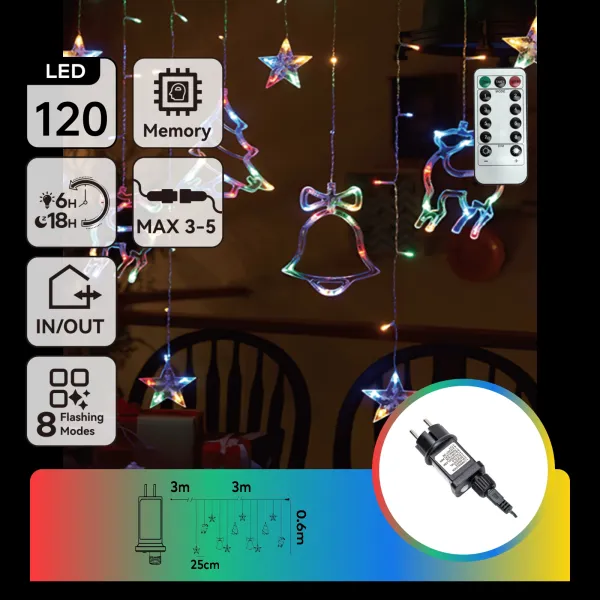 Lichtstring ijspegel meerkleurig 6 x 0.6 meter (3+3x0.6m ) - 12 LED slingers | sproeidicht IP44 - koppelbaar (max 5) | 230VAC - 24V | met afstandsbediening