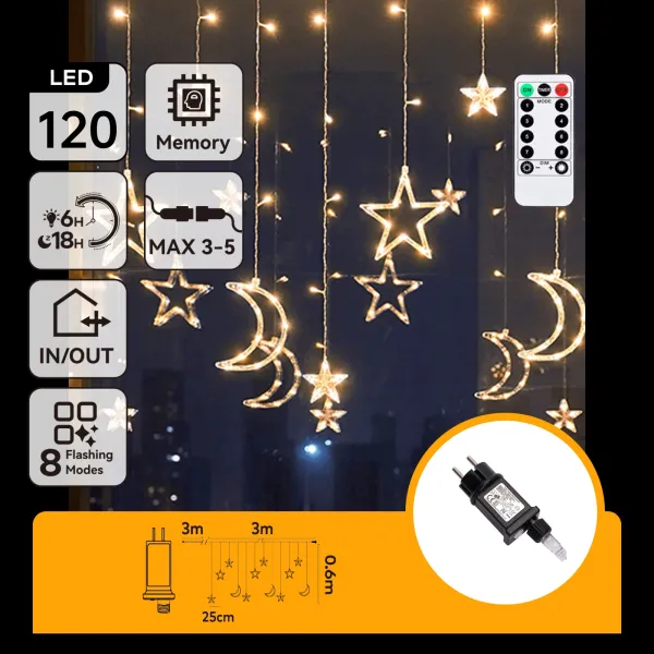 Lichtstring ijspegel warmwit 6 x 0.6 meter (3+3x0.6m ) - 12 LED slingers | sproeidicht IP44 - koppelbaar (max 5) | 230VAC - 24V | met afstandsbediening
