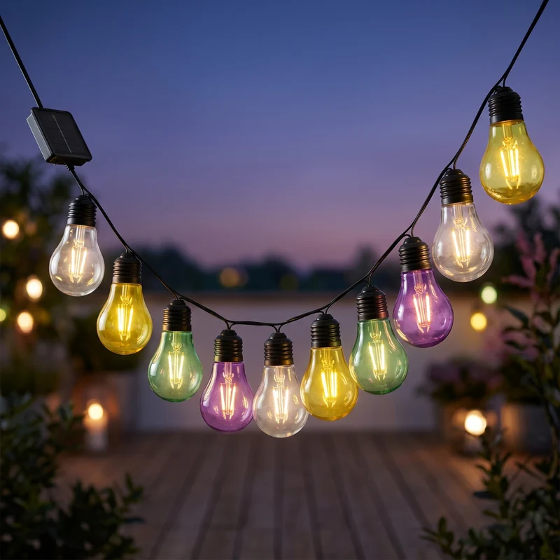 Cheqo® Solar Lichtslinger - Feestverlichting - Lichtsnoer Buiten met Gloeilampjes - Tuinverlichting - Buitenverlichting - Sfeerverlichting - Party Lights op Zonne-energie - Peertjes - Gekleurde LED Lampjes - Decoratieve Lichtslinger