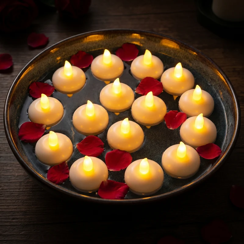 Cheqo® LED Drijfkaarsjes Set van 12 - Drijvende LED Kaarsen - Waxinelichtjes - Theelichtjes - Waterdicht - Vlamloze Kaarsen - Warm Wit - Sfeerverlichting - Bruiloft Decoratie - Tafel Decoratie - Drijfkaarsen - Kaarslampjes - Zwembad