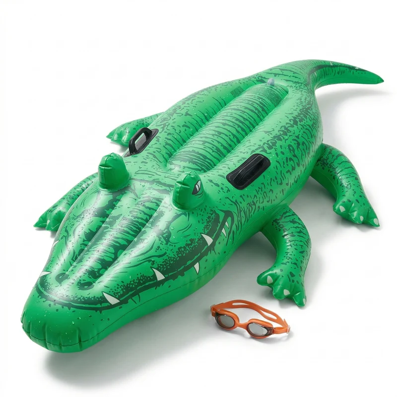 Cheqo® Opblaasbare Krokodil - Ride-on Krokodil - Krokodil Luchtbed - Opblaasdier - Opblaasfiguur - Zwembad Speelgoed - Waterspeelgoed - Strand Speelgoed - voor Kinderen