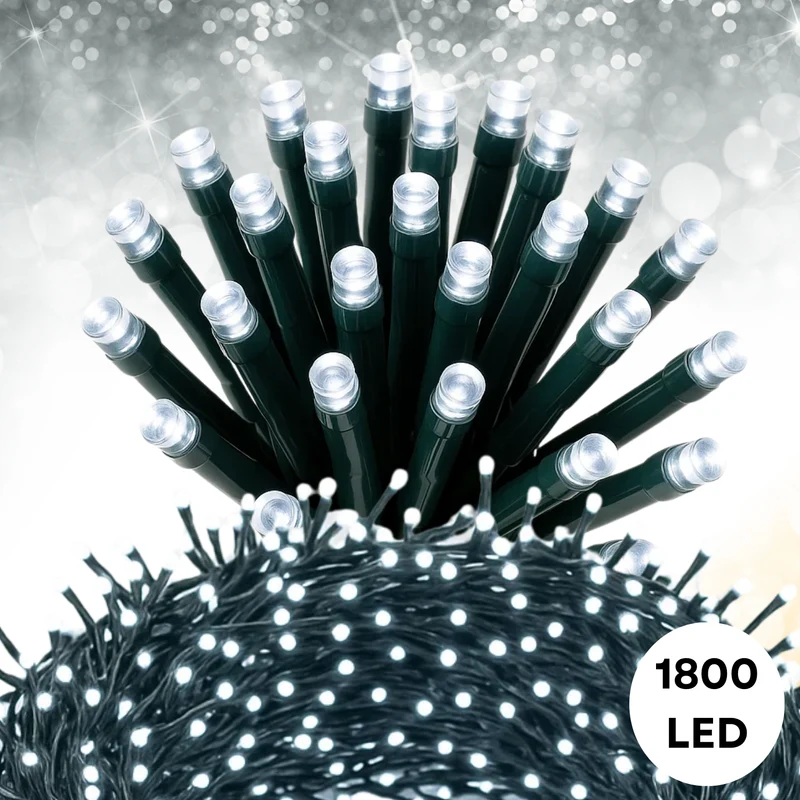 Cheqo® Kerstverlichting - Kerstlampjes - Kerstboomverlichting voor Buiten - 1800 LED Lampjes - 36 Meter Lichtsnoer - Wit Licht - Koelwit - 8 Lichtfuncties - Geheugenfunctie - Timer 8 Uur - IP44 Adapter - Groen Snoer - Binnen en Buiten