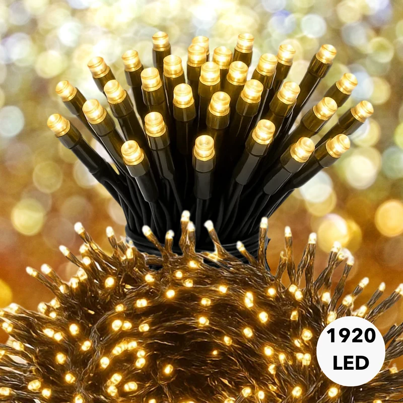 Cheqo® Kerstverlichting - Kerstlampjes - Kerstboomverlichting - 1920 LED - Warm Wit - Verlichte Lengte 25 Meter - 8 Lichtfuncties - Automatische Timer - Binnen en Buiten - IP44 Adapter - Geheugenfunctie - Moderne Verlichting