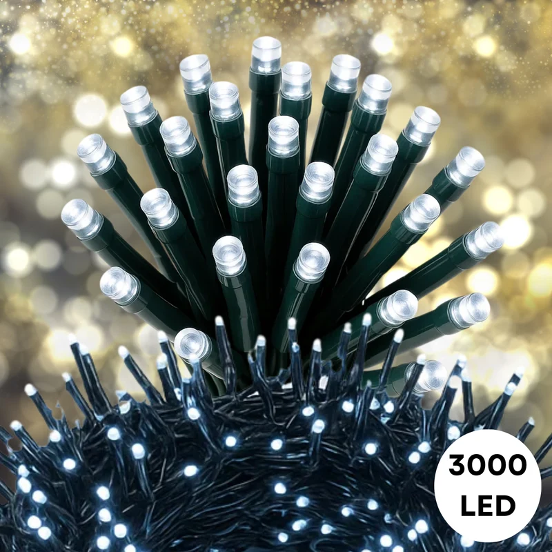 Cheqo® Kerstverlichting - Kerstlampjes - Kerstboomverlichting - 3000 LED - Wit Licht - Koelwit - Verlichte Lengte 3900 CM - Lichtfuncties - Automatische Timer - Binnen en Buiten - IP44 Adapter - Geheugenfunctie - Clusterverlichting