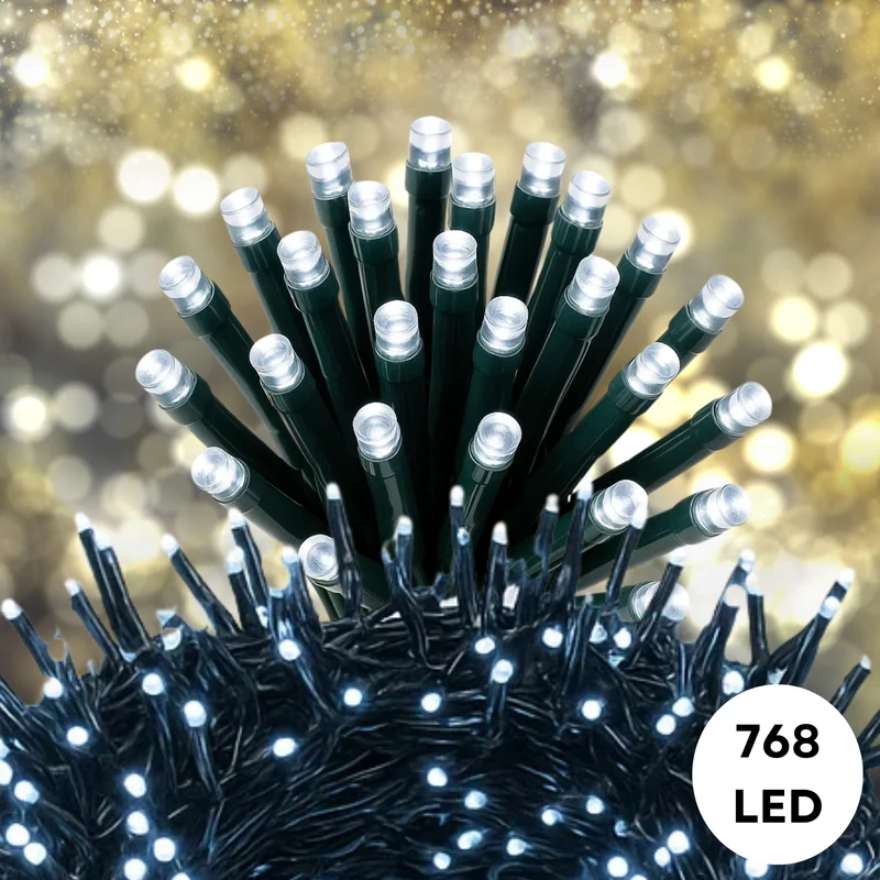 Cheqo® Kerstverlichting - Kerstlampjes - Kerstboomverlichting Wit - 768 LED Lampjes - Koel Wit Licht - Verlichte Lengte 990 CM - Kerstverlichting Binnen en Buiten - IP44 Adapter - Automatische Timer - 8 Lichtfuncties - Geheugenfunctie