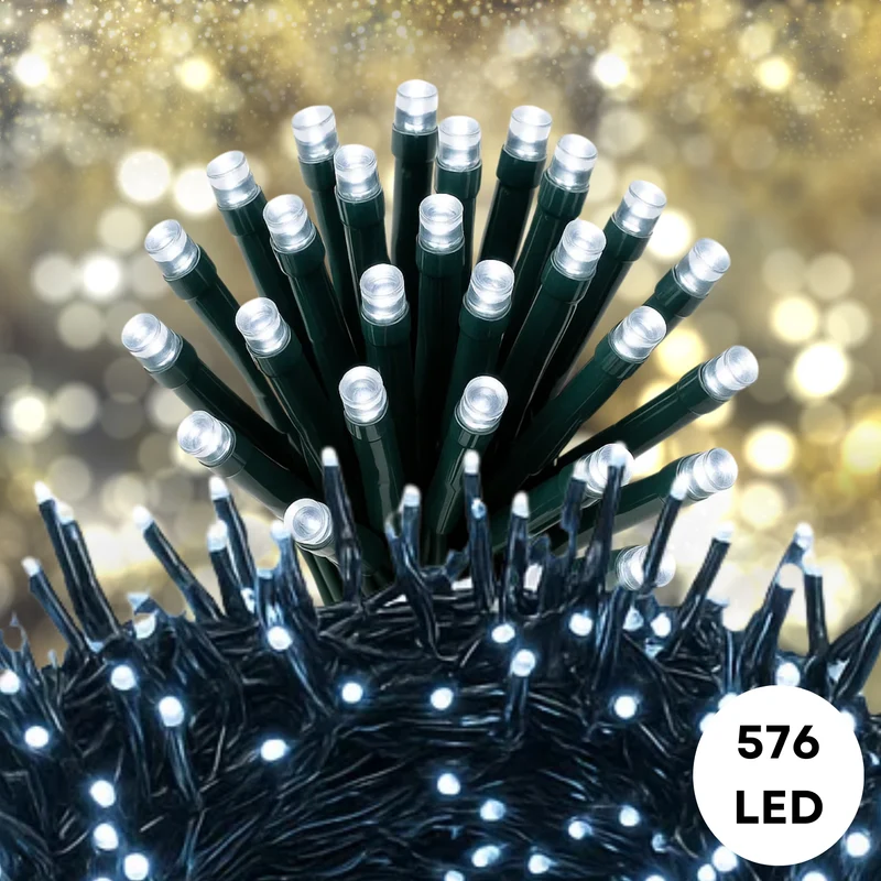Cheqo® Kerstverlichting - Kerstlampjes - Kerstboomverlichting Wit - 576 LED Lampjes - Koel Wit Licht - Verlichte Lengte 740 CM - Kerstverlichting Binnen en Buiten - IP44 Adapter - 8 Lichtfuncties - Automatische Timer - Geheugenfunctie