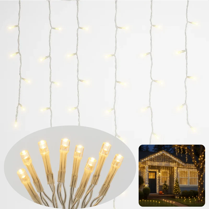 Cheqo® Ijspegel Verlichting - Kerstverlichting Buiten en Binnen - Ijspegelverlichting Warm Wit - 360 LED - 12 Meter - Lichtfuncties - Automatische Timer - Transparant Snoer - Lichtgordijn - IP44 Adapter - Geschikt voor Binnen en Buiten