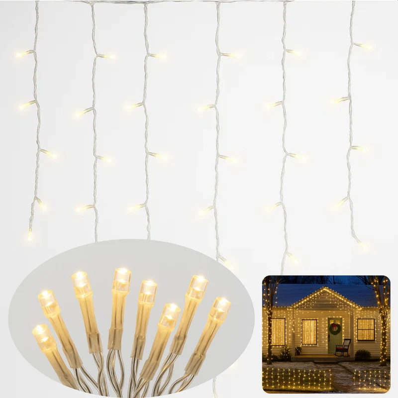 Cheqo® Ijspegel Verlichting - Kerstverlichting Buiten - Ijspegelverlichting Warm Wit - 360 LED - Transparant Snoer - 12 Meter - Lichtgordijn - Geschikt voor Binnen en Buiten - IP44 Adapter - Energiezuinig
