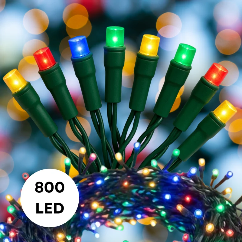 Cheqo® Microcluster Kerstverlichting - Kerstlampjes - Kerstboomverlichting - 800 LED - 16 Meter - Multicolor Verlichting - Kerstboomverlichting - Binnen en Buiten - 8 Lichtfuncties - Timer Functie - Geheugen - IP44 Adapter