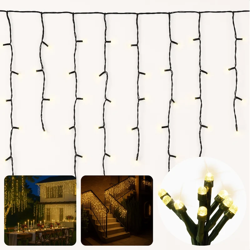 Cheqo® Ijspegel Verlichting - LED Ijspegel - 90 LED Lampjes - 3 Meter Lang - Wit Licht - Binnen En Buiten - Lichtgordijn - IP44 Adapter - Energiezuinig - Kerstverlichting - Raamdecoratie - Muurdecoratie - 3.6W Verbruik - 3V 15mA